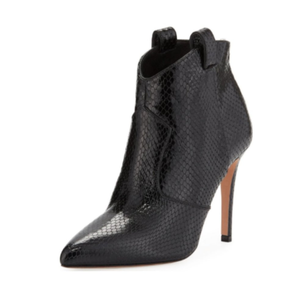 Veronica Beard Loretta Embossed Leather Western Booties Black Sz 39
